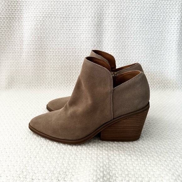 Lucky Brand Taupe Suede Stayci Pointed Toe Cone Heel Ankle Boots 8 NWOB - Picture 5 of 14
